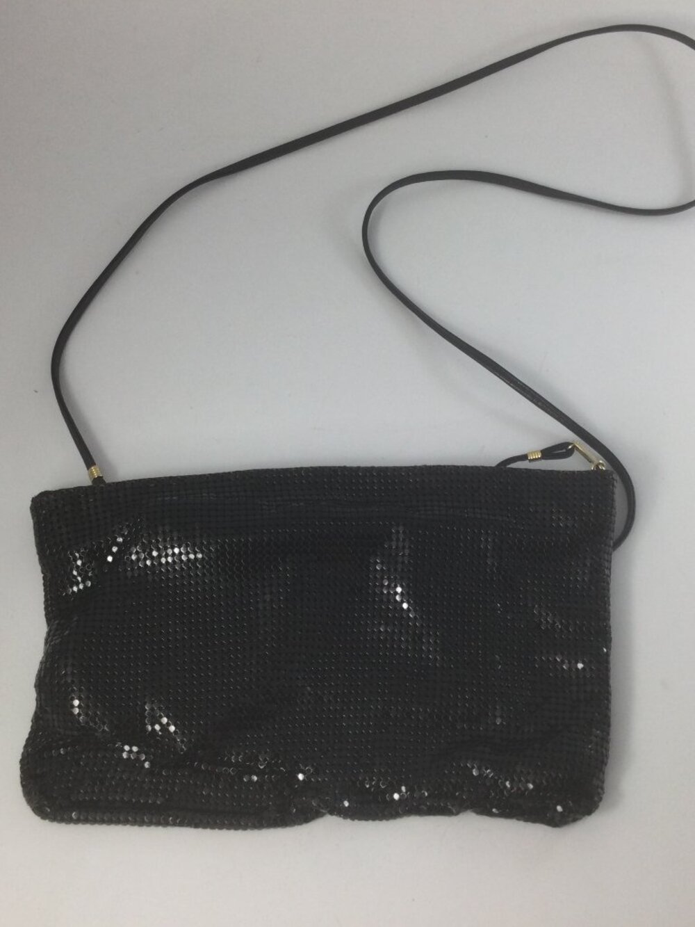 Vintage Whiting & Davis Black Metal Mesh Shoulder Bag Zipper Evenigwear USA